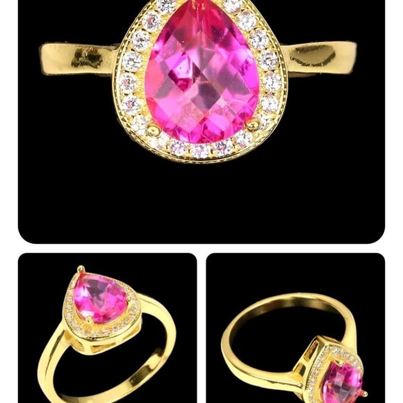 Pear Shaped Ring, Pink Stone Ring, Pink Topaz Promise Ring, Engagement Ring - Picture 4 of 6